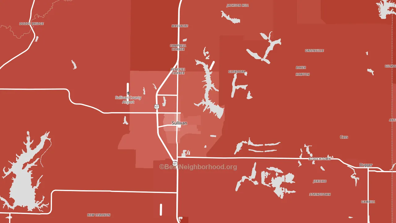 Sullivan County, IN block-group political-lean map