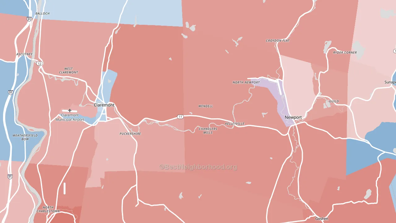 Sullivan County, NH block-group political-lean map