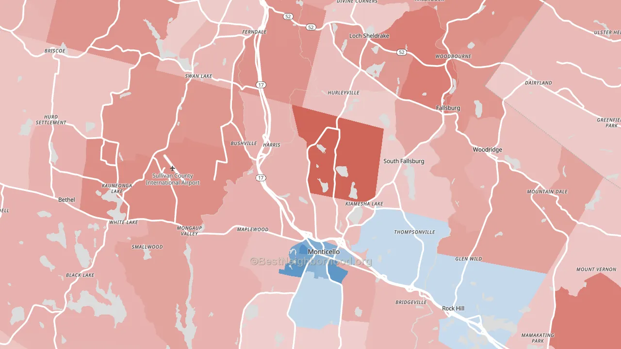 Sullivan County, NY block-group political-lean map