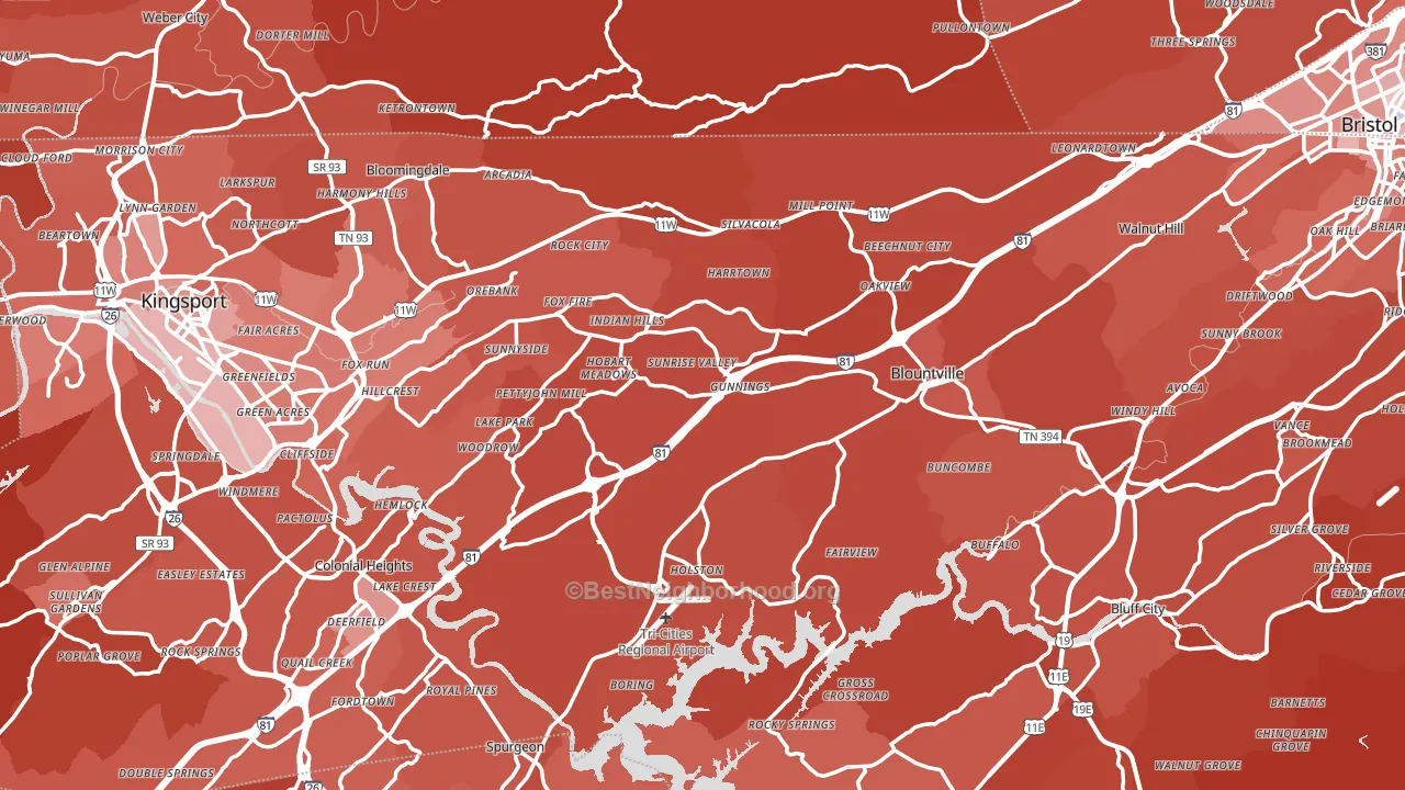 Sullivan County, TN block-group political-lean map