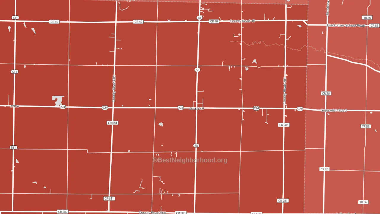 Sullivan, OH block-group political-lean map
