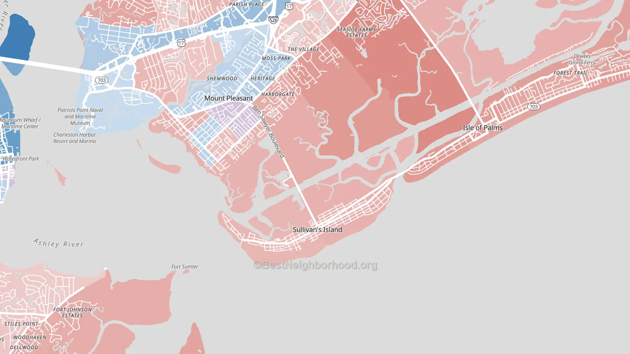 Sullivans Island, SC block-group political-lean map