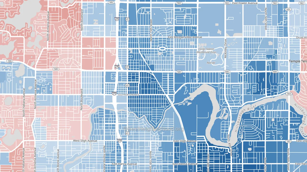 Sulphur Springs, Tampa, FL block-group political-lean map