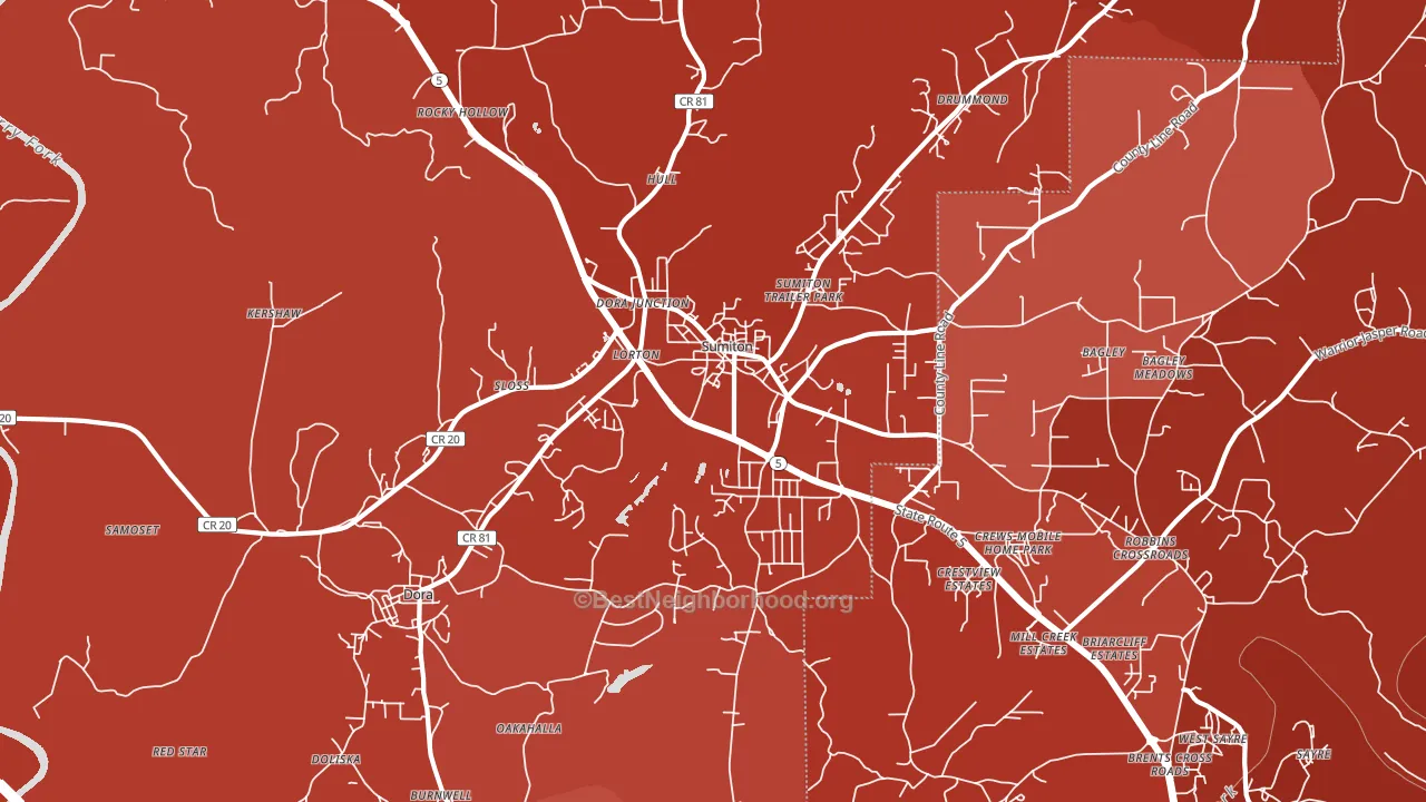 Sumiton, AL block-group political-lean map