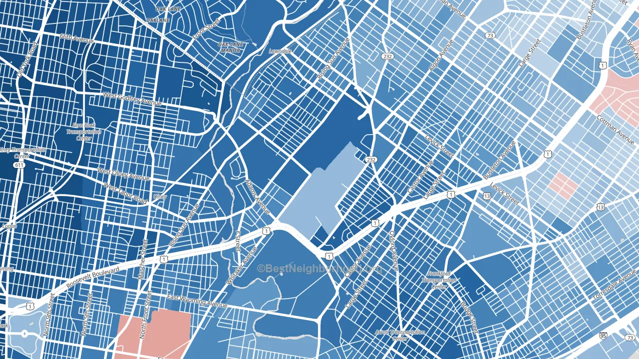 Summerdale, Philadelphia, PA block-group political-lean map
