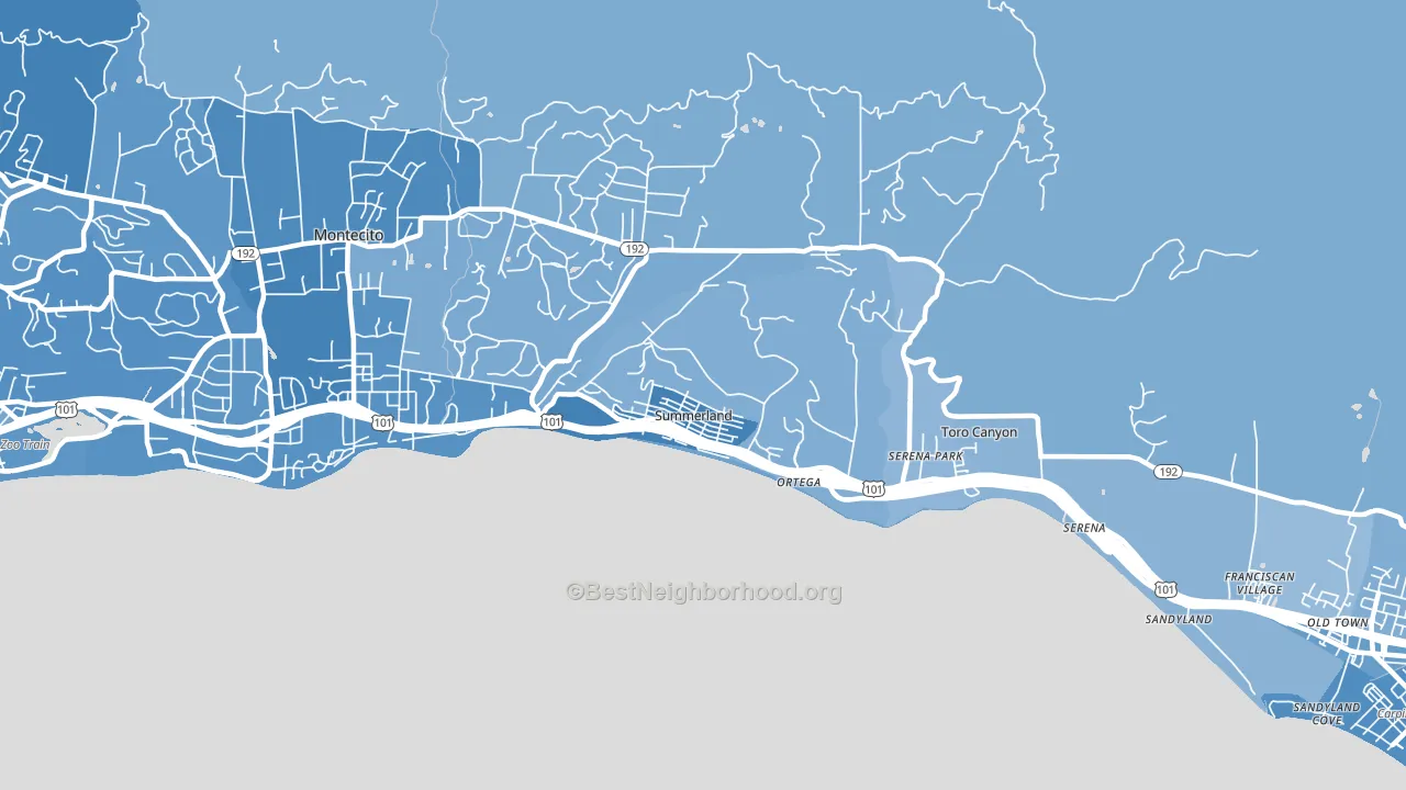 Summerland, CA block-group political-lean map