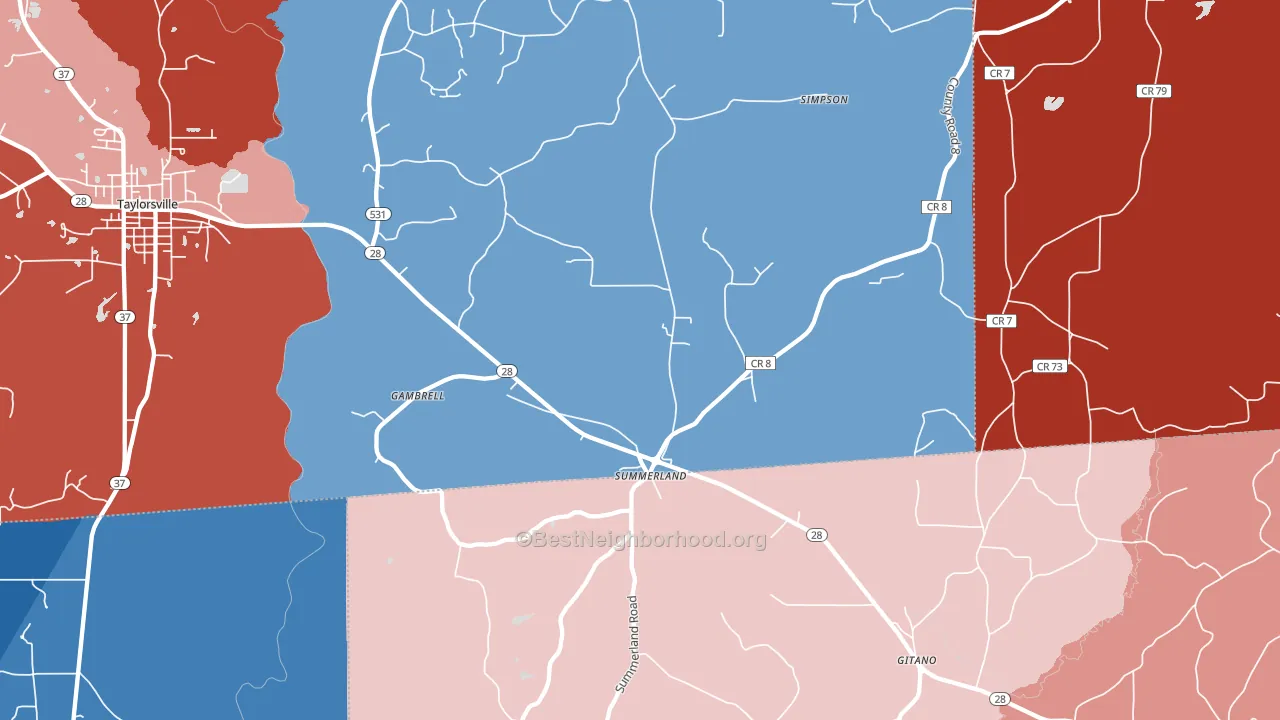 Summerland, MS block-group political-lean map
