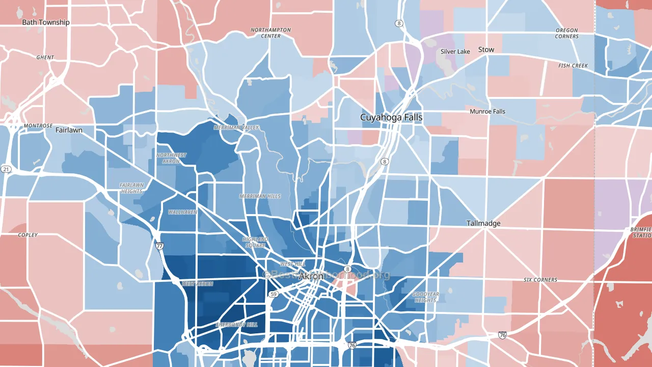 Summit County, OH block-group political-lean map