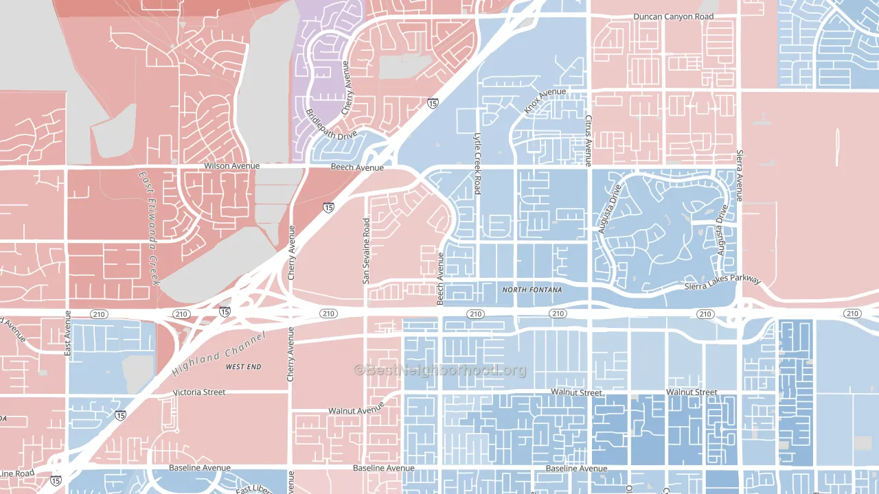 Summit Heights, Fontana, CA block-group political-lean map