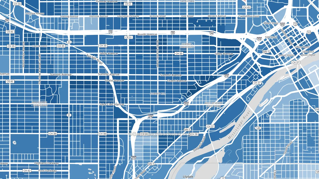 Summit Hill, St. Paul, MN block-group political-lean map