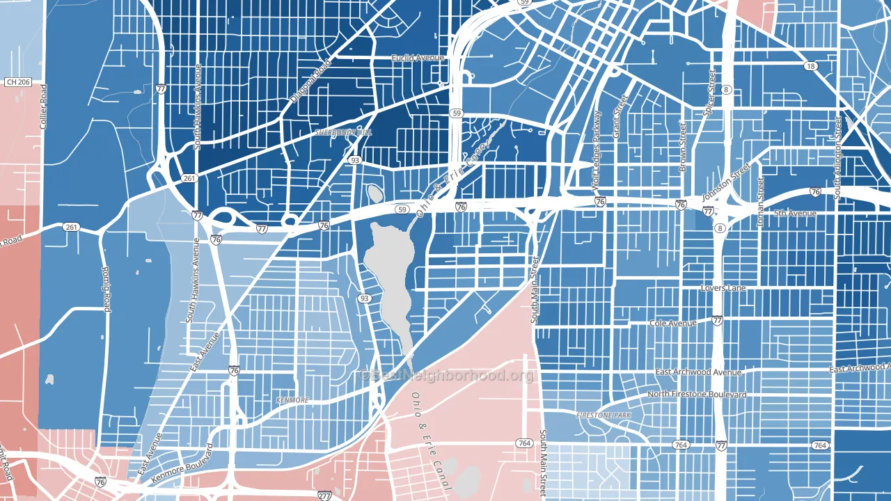 Summit Lake, Akron, OH block-group political-lean map