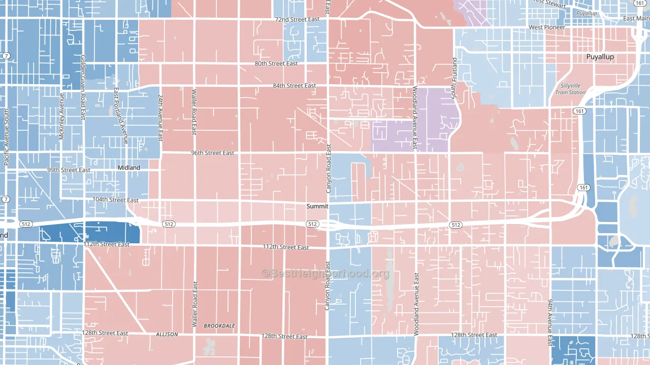 Summit, Puyallup, WA block-group political-lean map