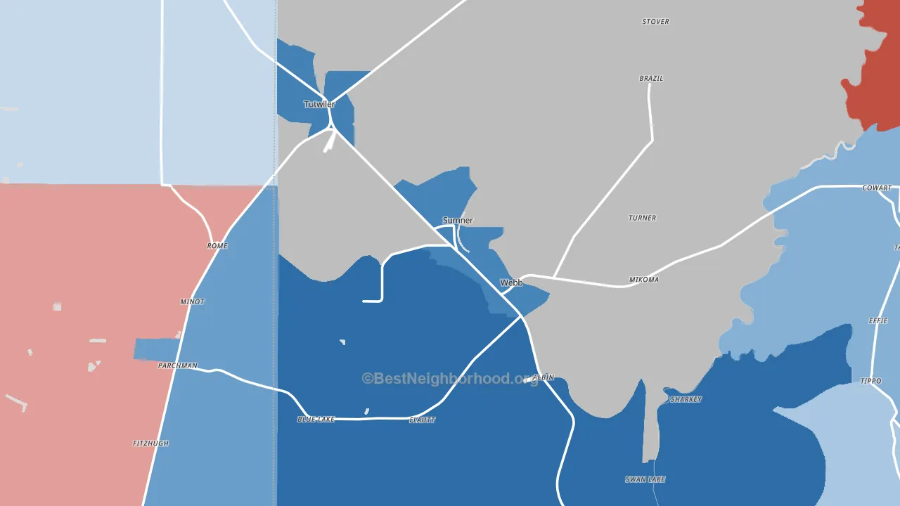 Sumner, MS block-group political-lean map
