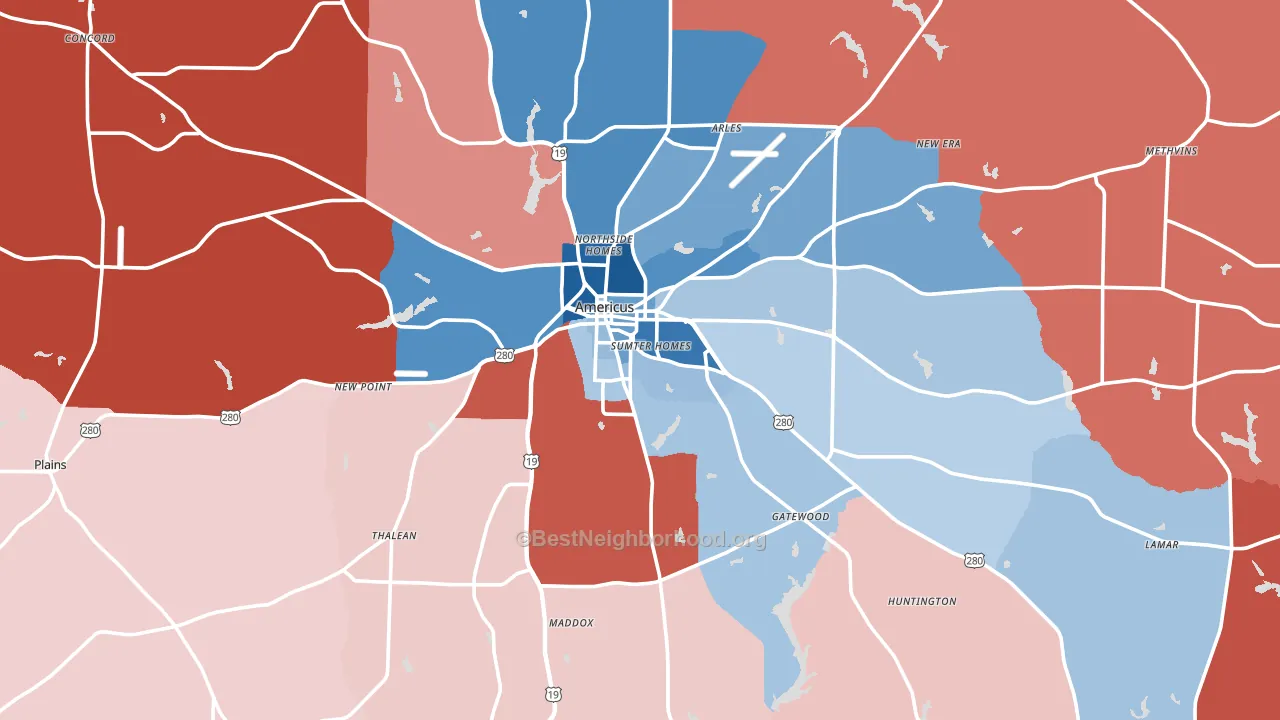 Sumter County, GA block-group political-lean map