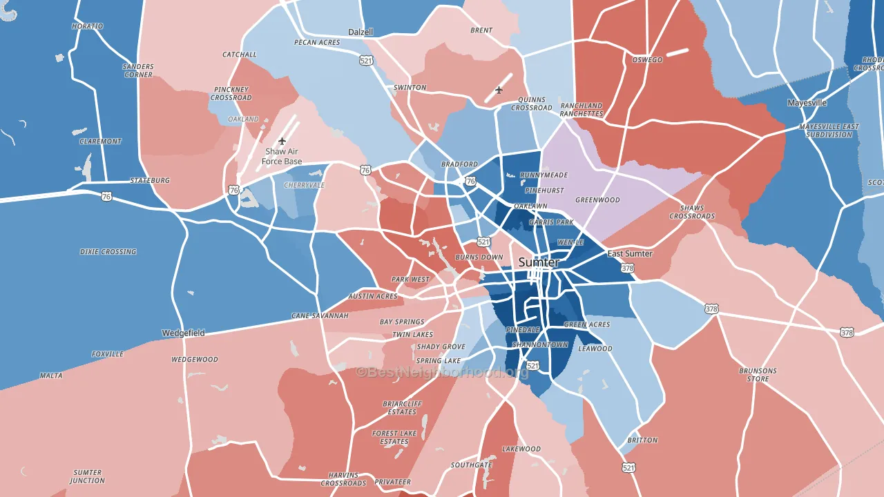 Sumter County, SC block-group political-lean map