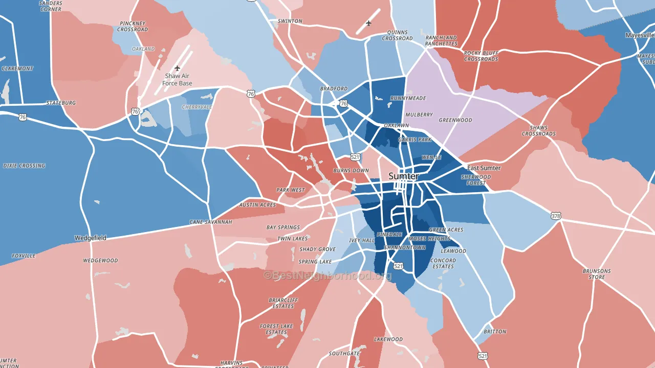 Sumter, SC block-group political-lean map