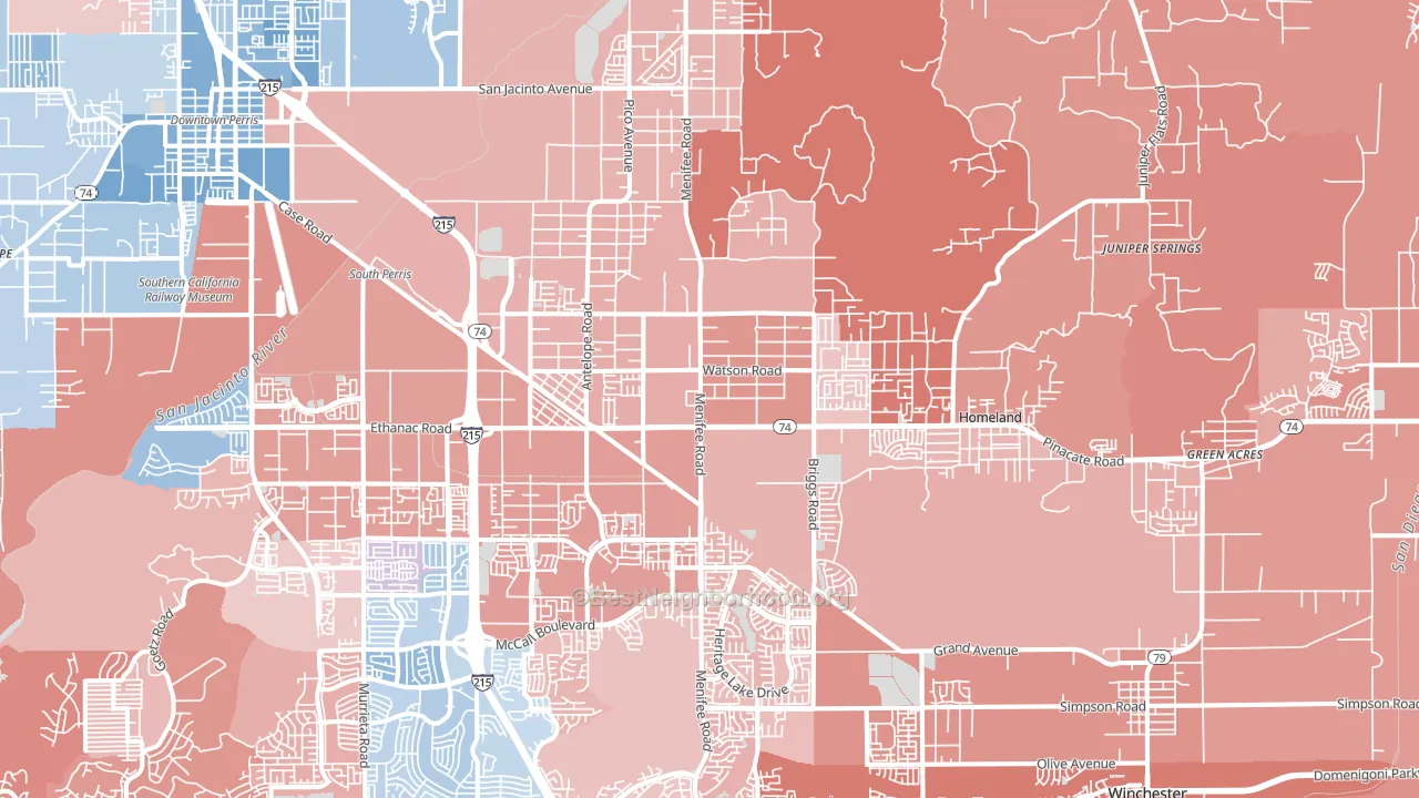 Sun City, CA block-group political-lean map