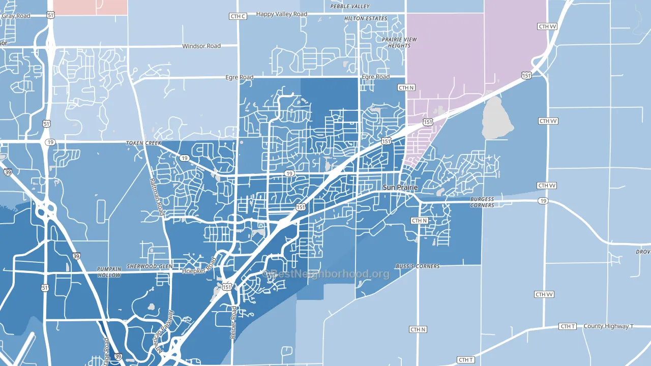 Sun Prairie, WI block-group political-lean map