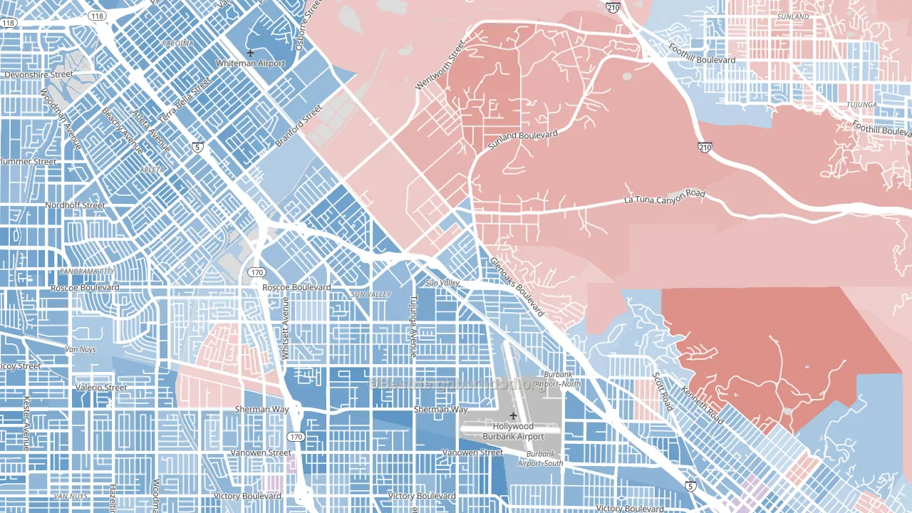 Sun Valley, CA block-group political-lean map