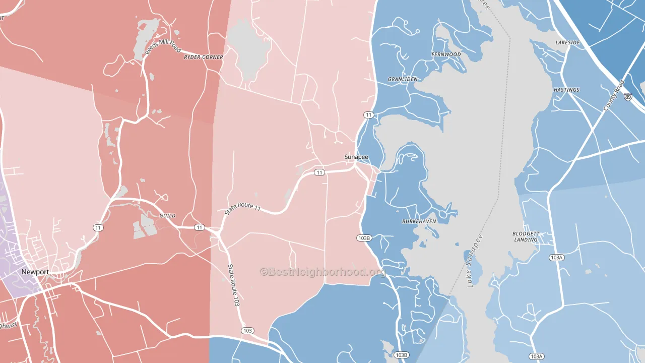Sunapee, NH block-group political-lean map