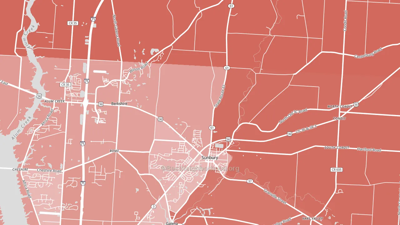 Sunbury, OH block-group political-lean map