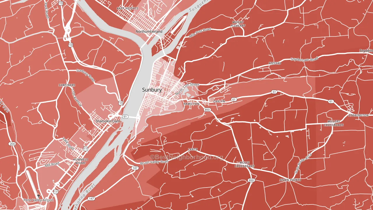 Sunbury, PA block-group political-lean map