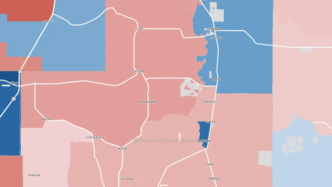 Sunflower County, MS block-group political-lean map