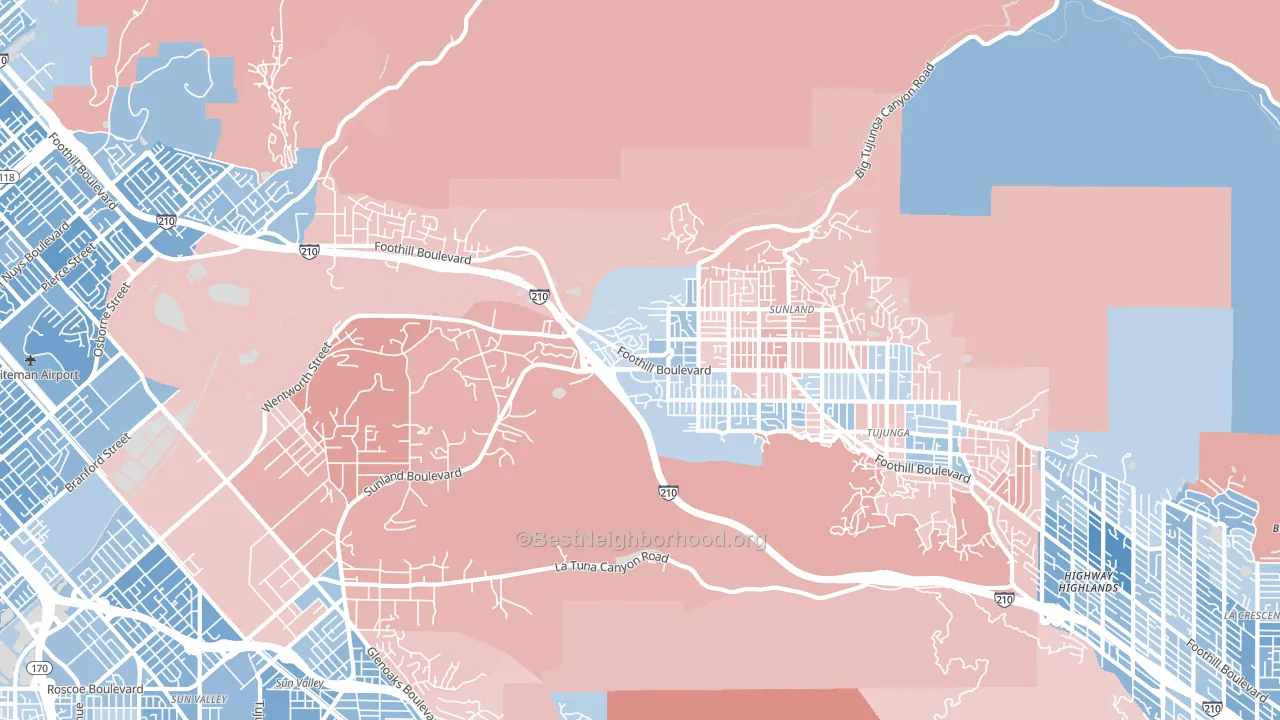 Sunland, CA block-group political-lean map