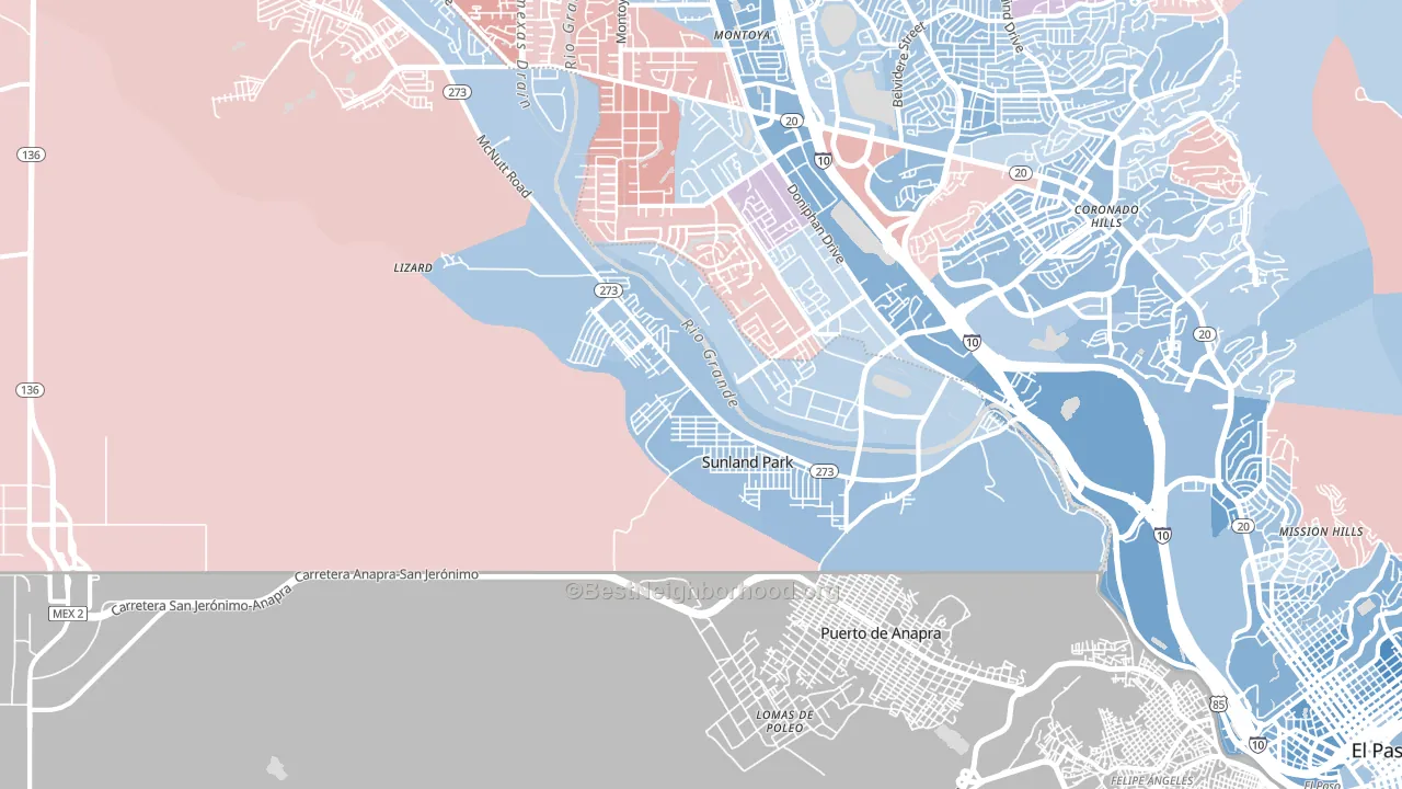 Sunland Park, NM block-group political-lean map