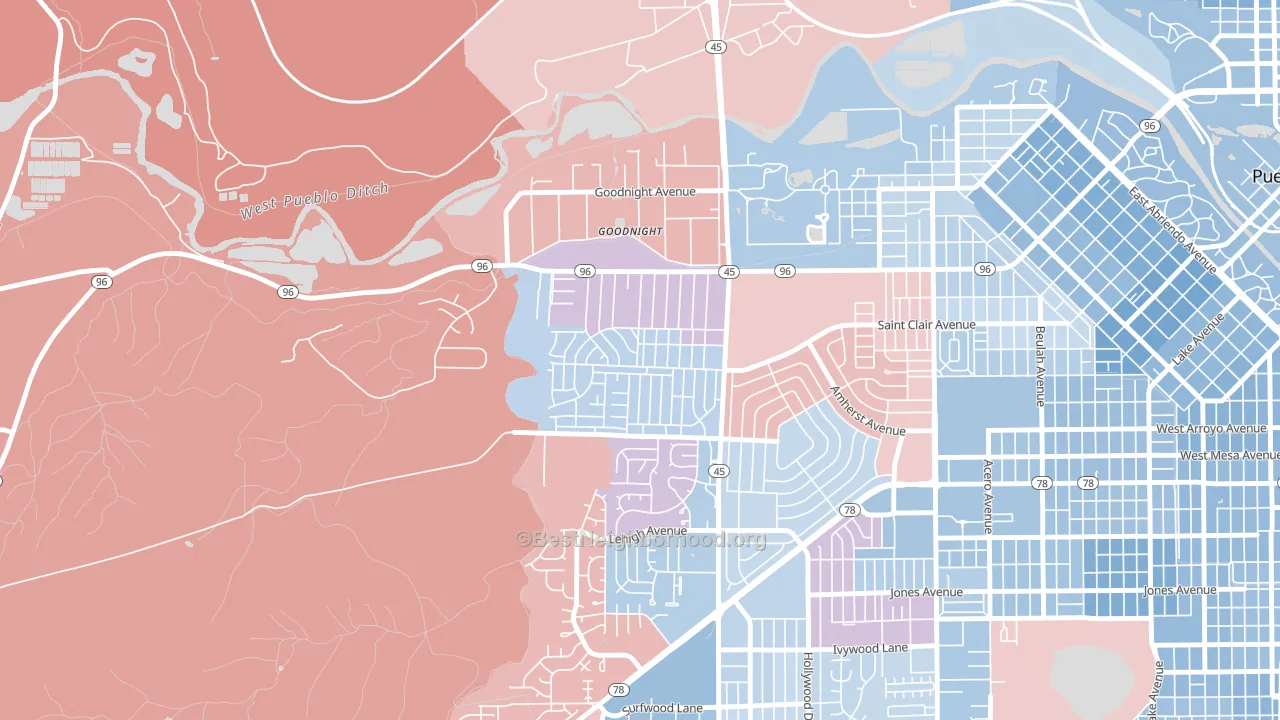 Sunnyheights, Pueblo, CO block-group political-lean map