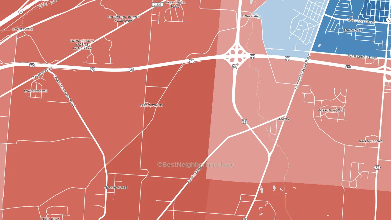 Sunnyland, OH block-group political-lean map