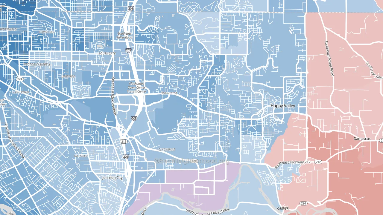 Sunnyside, Clackamas, OR block-group political-lean map