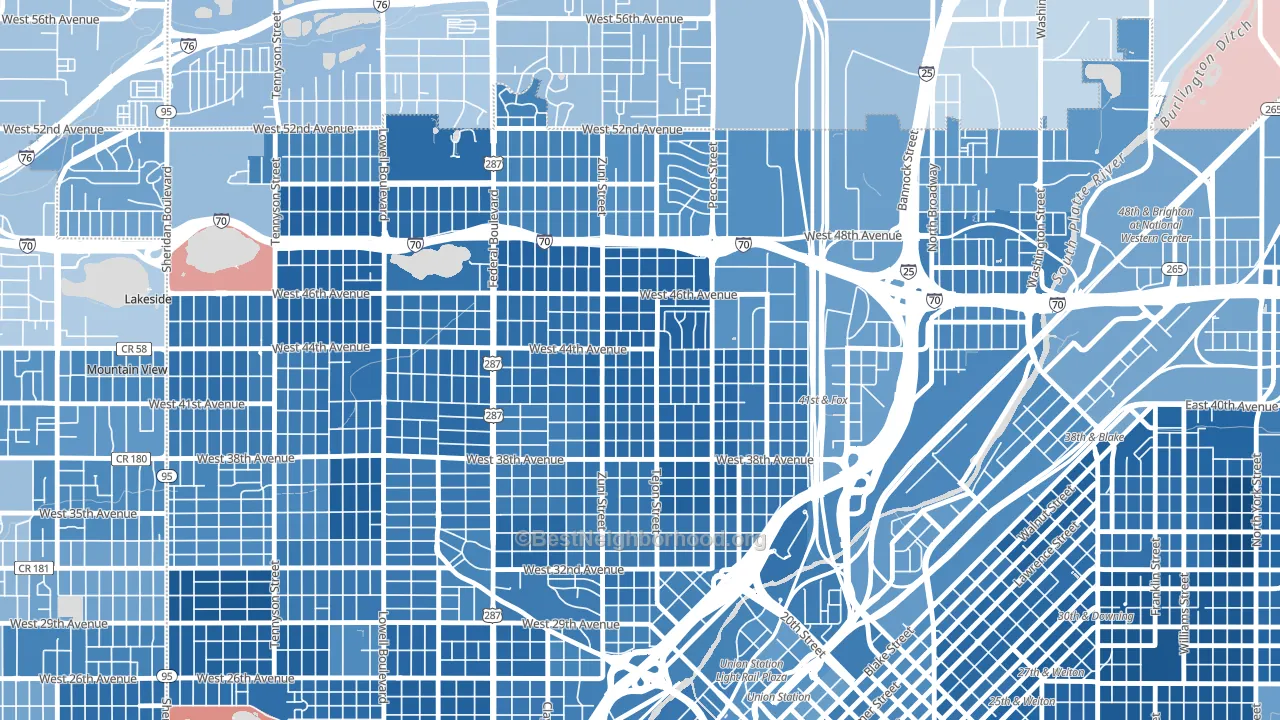 Sunnyside, Denver, CO block-group political-lean map