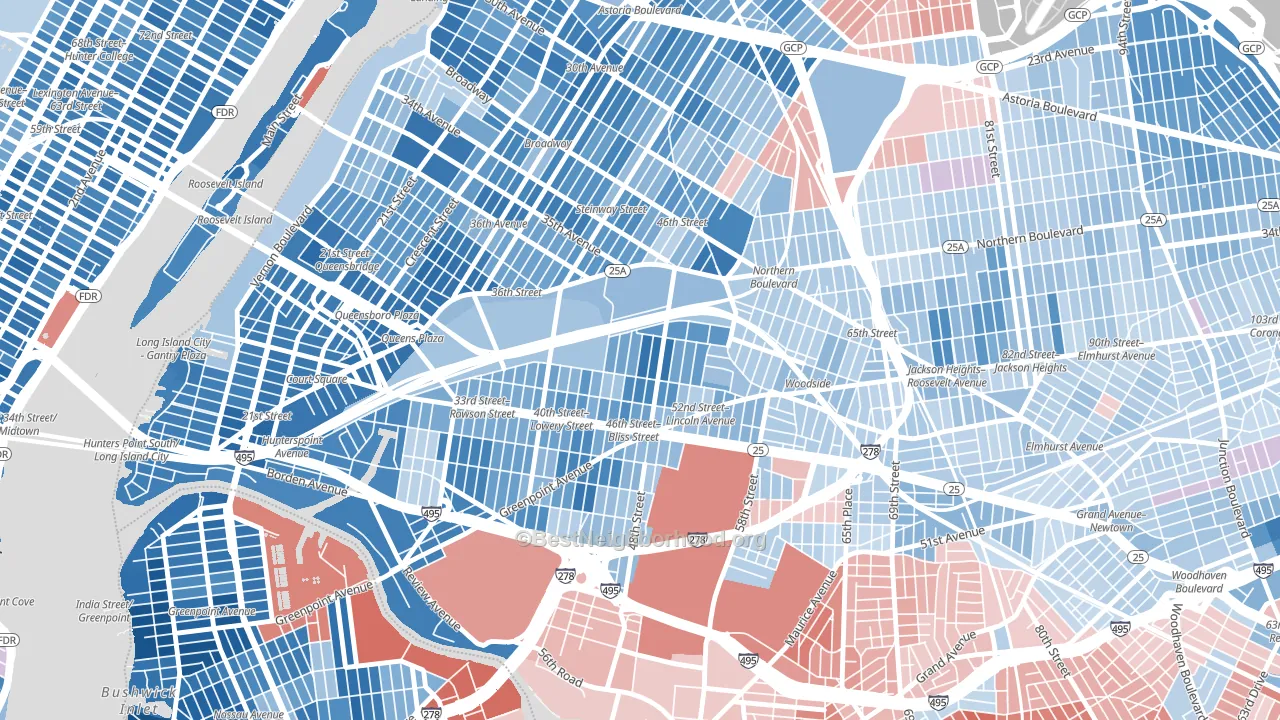 Sunnyside, Queens, NY block-group political-lean map