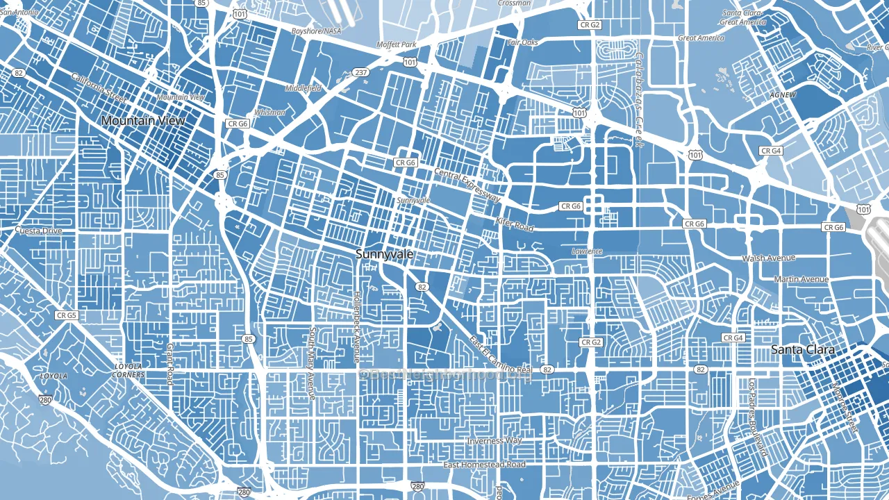 Sunnyvale, CA block-group political-lean map