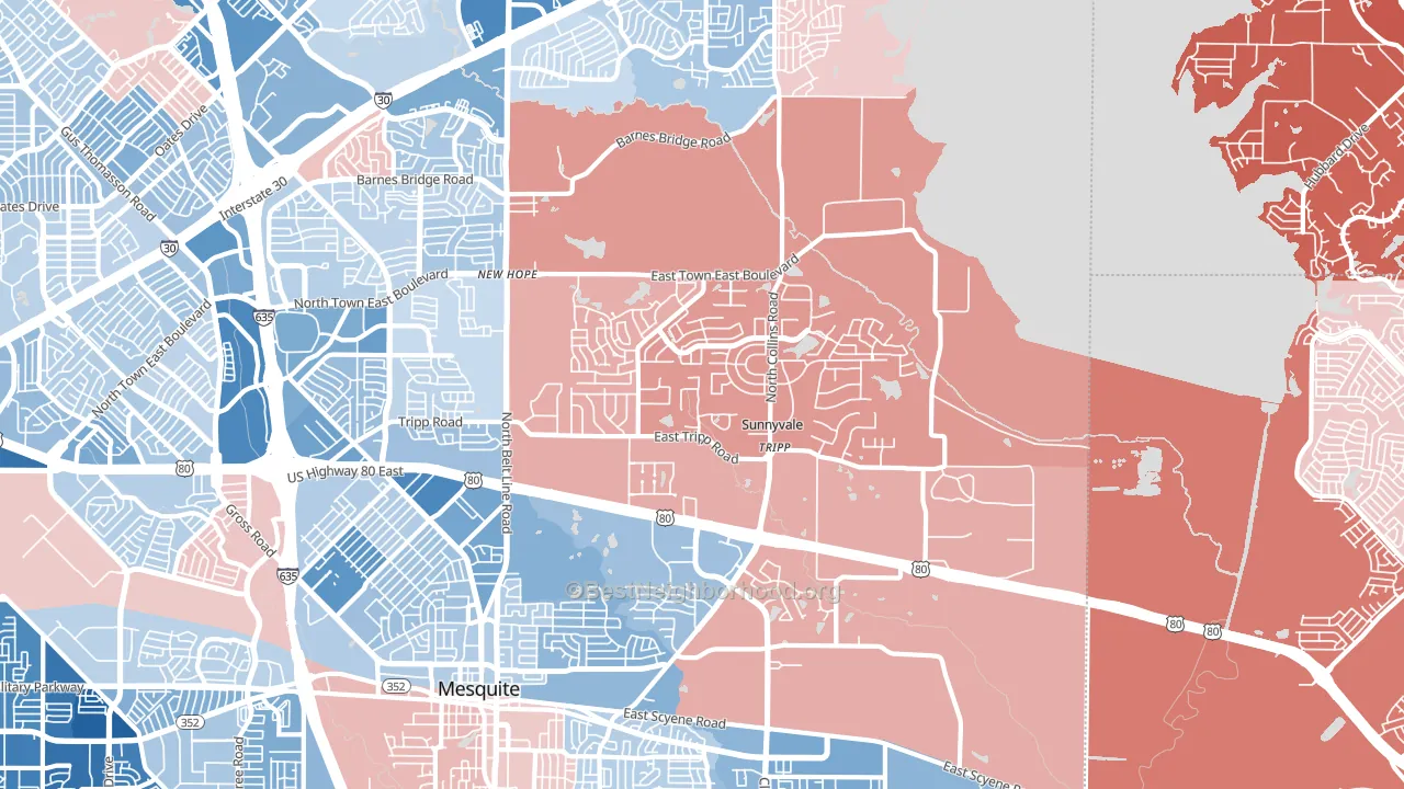 Sunnyvale, TX block-group political-lean map