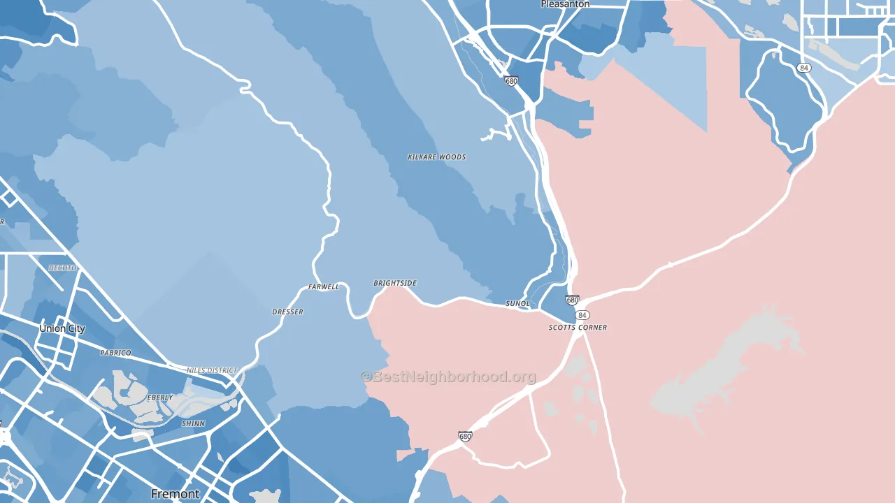 Sunol, CA block-group political-lean map