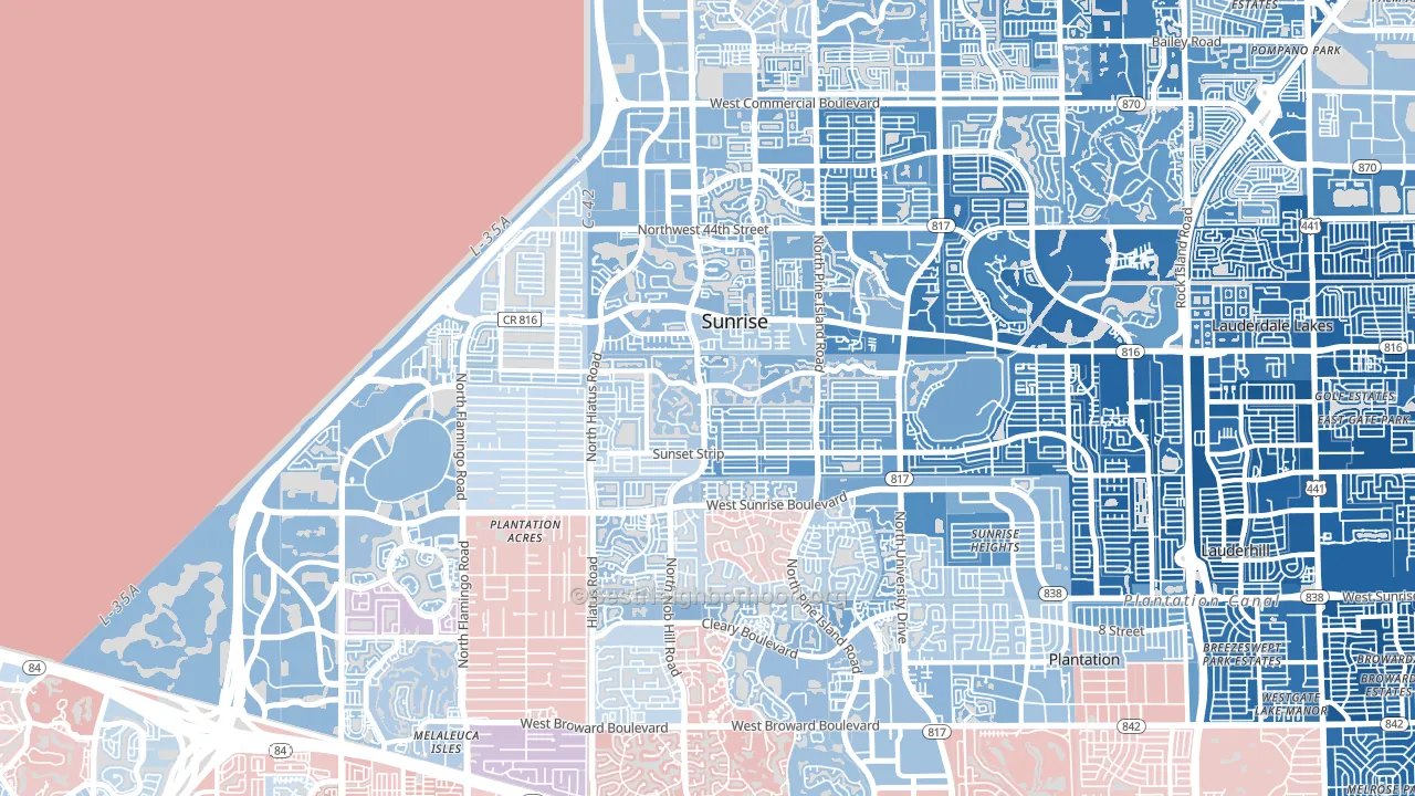 Sunrise, FL block-group political-lean map