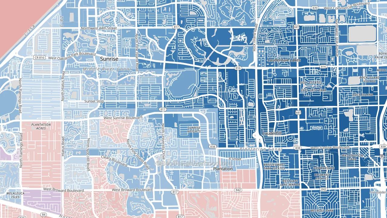 Sunrise Golf Village East, Sunrise, FL block-group political-lean map
