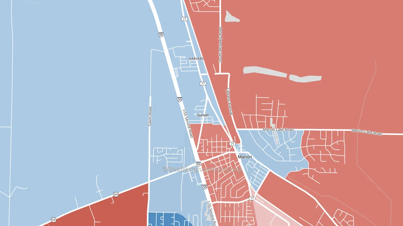 Sunset, AR block-group political-lean map
