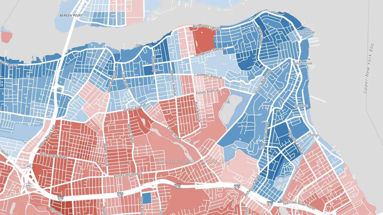Sunset Hill, Staten Island, NY block-group political-lean map
