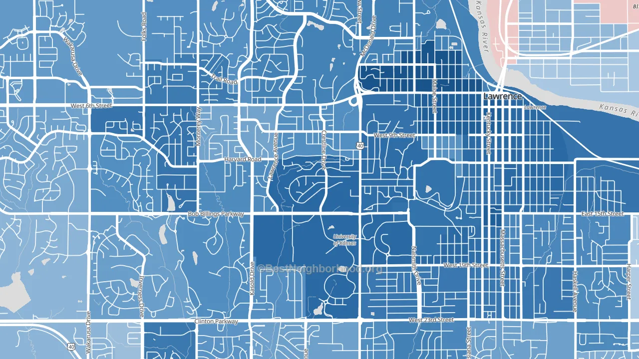 Sunset Hills, Lawrence, KS block-group political-lean map