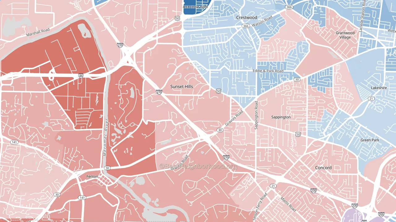 Sunset Hills, MO block-group political-lean map