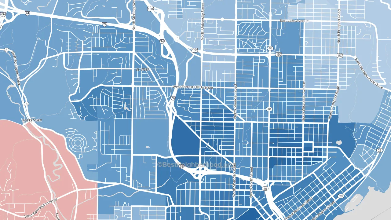 Sunset Hills, Peoria, IL block-group political-lean map