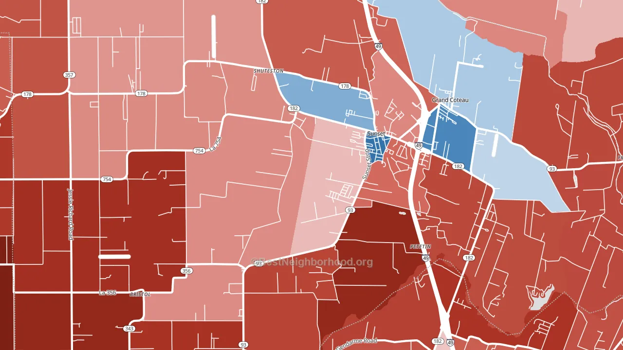 Sunset, LA block-group political-lean map