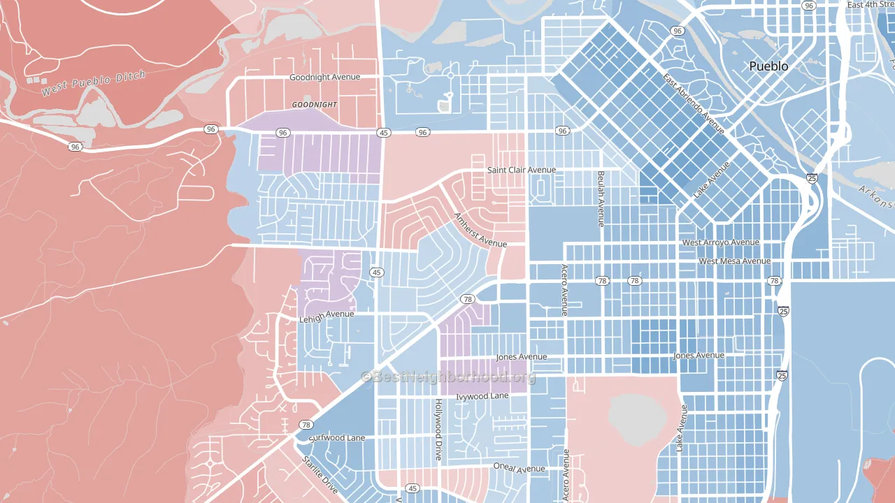 Sunset, Pueblo, CO block-group political-lean map
