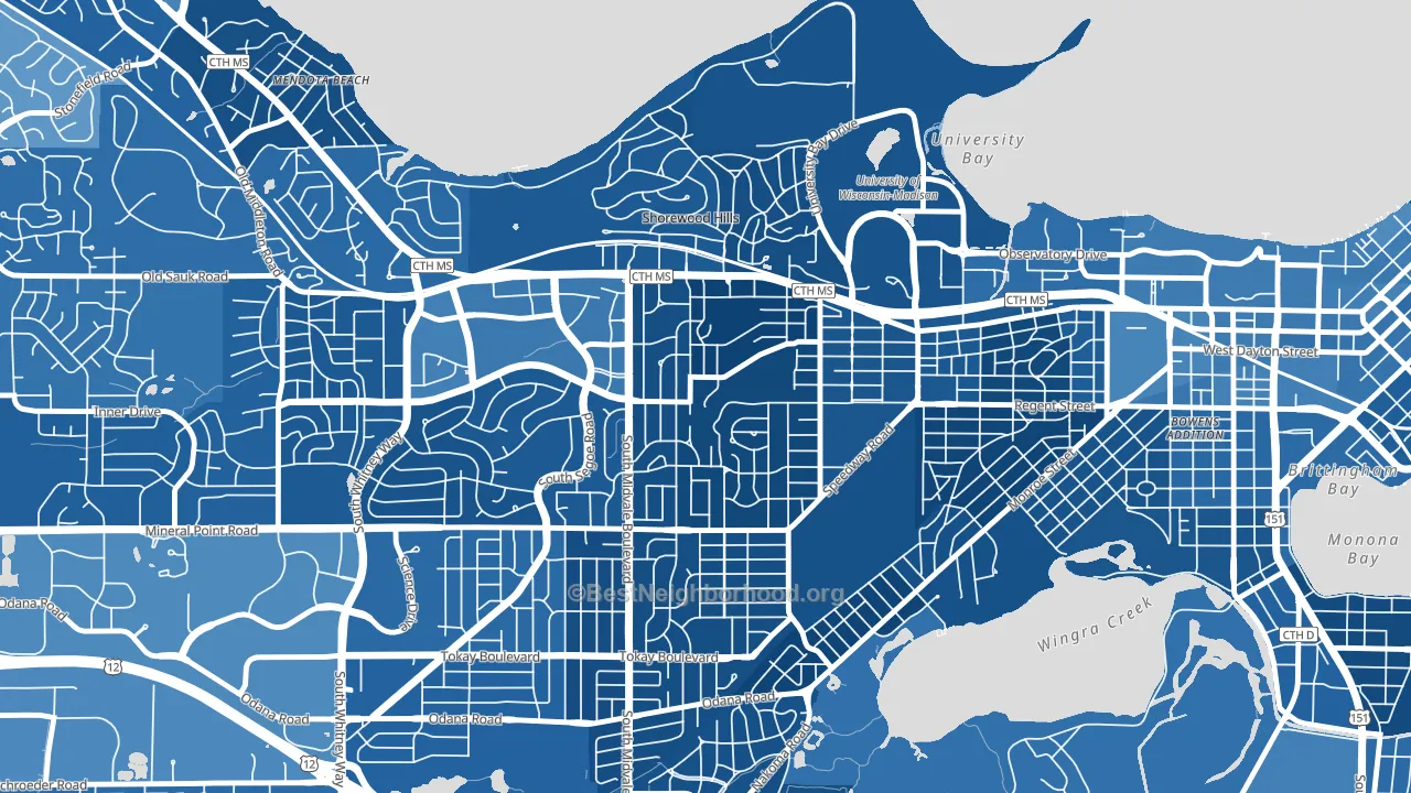 Sunset Village, Madison, WI block-group political-lean map
