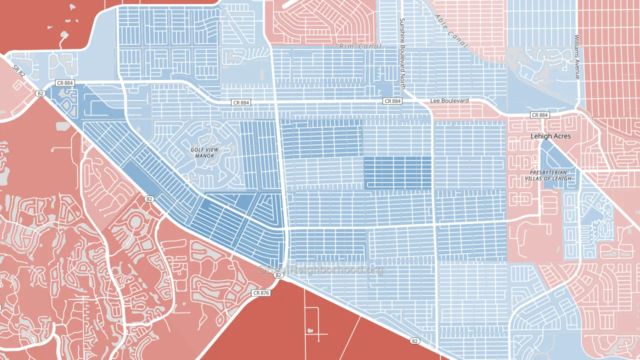Sunshine, Lehigh Acres, FL block-group political-lean map