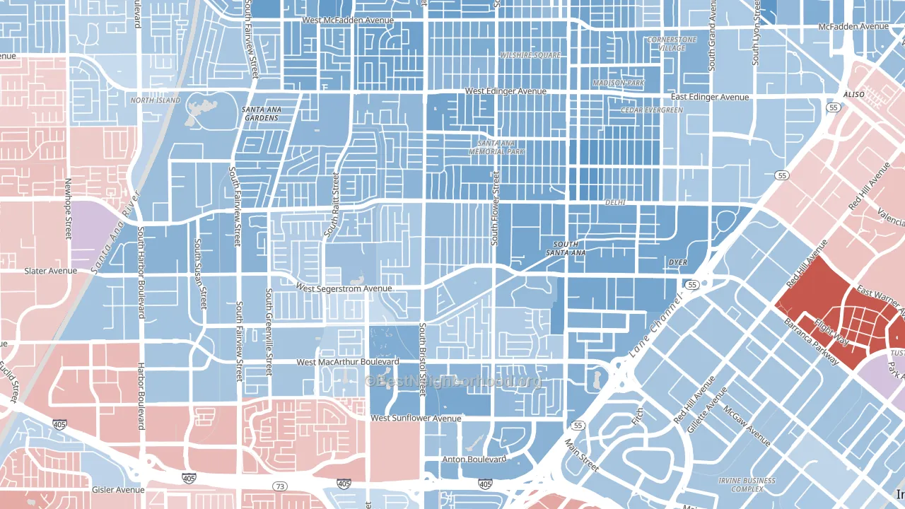 Sunwood Central, Santa Ana, CA block-group political-lean map