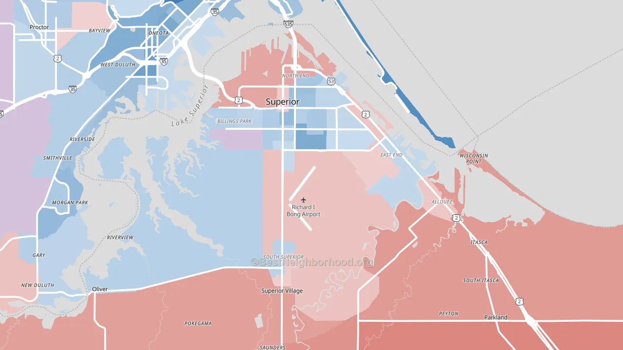 Superior, WI block-group political-lean map